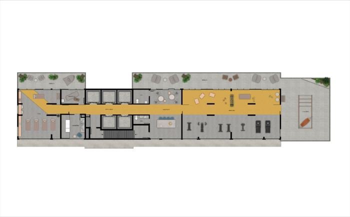 Planta do pavimento de lazer UP Sports Home Vila Sônia com academia, yoga e calistenia